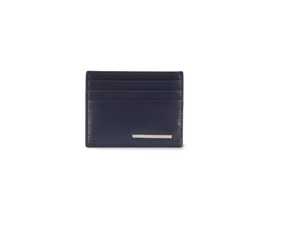 $395 NIB FERRAGAMO Blue Crosta Leather Credit Card Holder 7 Slots